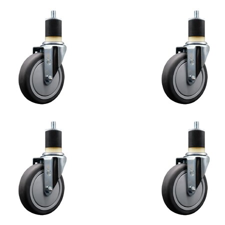 Service Caster 5'' Thermoplastic Rubber Wheel Swivel 1-7/8'' Expanding Stem Caster Set, 4PK SCC-EX20S514-TPRB-178-4